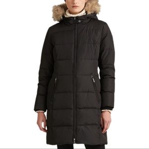 Lauren Ralph Lauren Down Quilted Jacket / parka in Black w/ Faux Fur hood